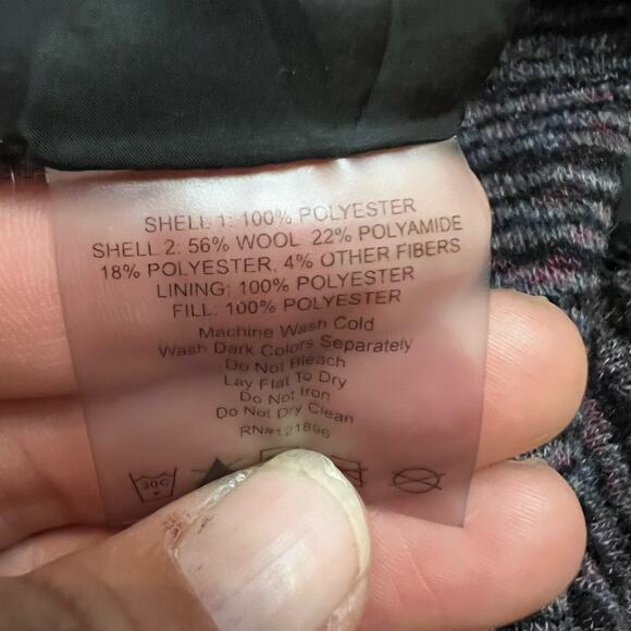 Title Nine Jacket Womens Small Black Wool Puffer Long Sleeve Purple Blend Trail - Picture 7 of 8